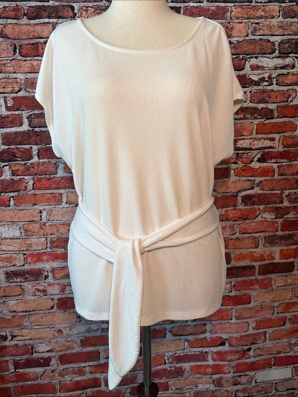 Ann Taylor Factory Cream/Ivory Tie-Waist Cap Sleeve Blouse Size XL
